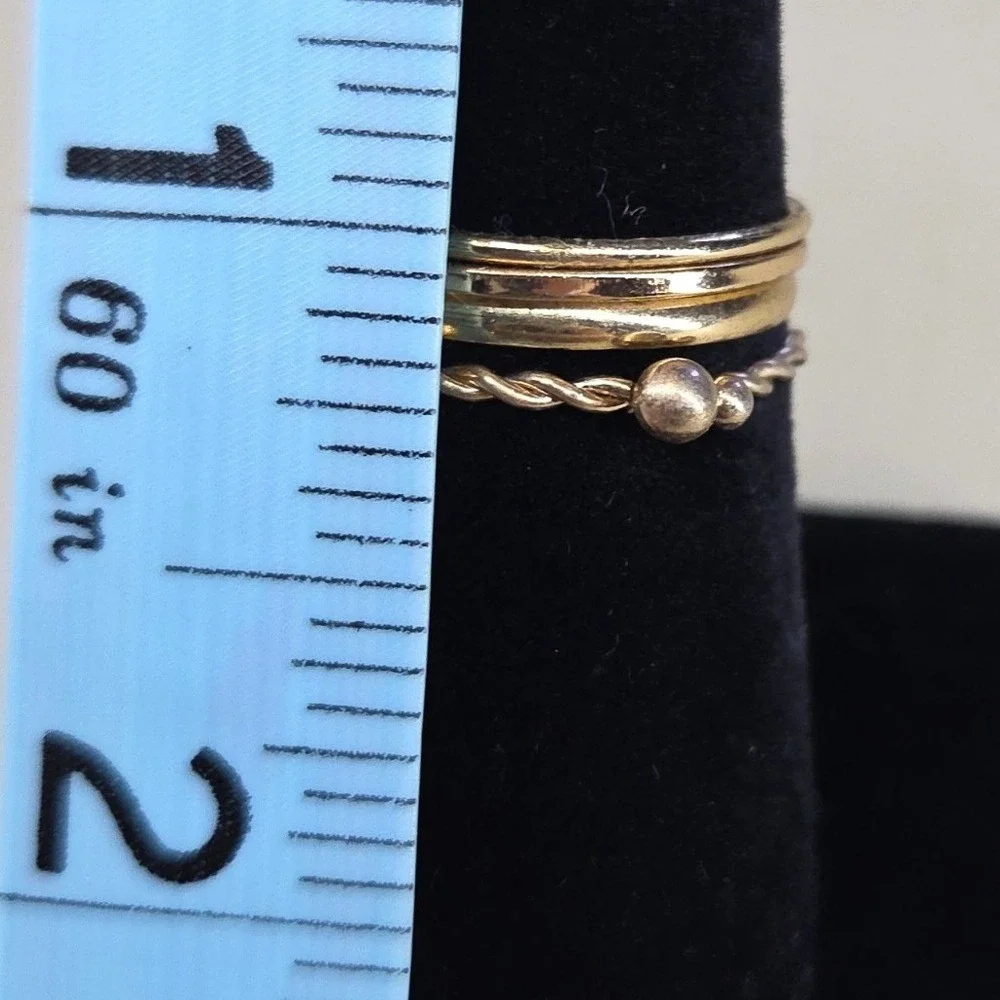 Gold Tone Stacking Rings Size 7.5-8 Minimalist Polished Rope Twist Bands‎ 4 pcs